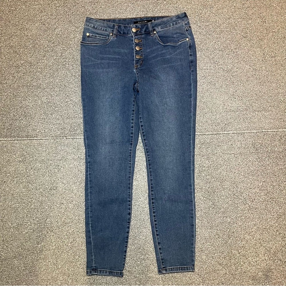Tahari Amelia Button Fly Skinny Jeans Womens Size 8 Blue Denim Beach